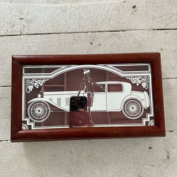 Vintage 60s Jewelry Box With Art Nouveau Glass - Picture 1 of 8
